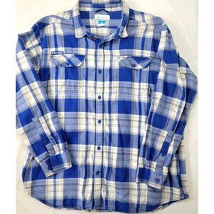 Columbia Long Sleeve Men's Button Up Flannel Shirt Sz XXL UK Kentucky Blue White